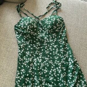 Green floral midi dress with thigh slit